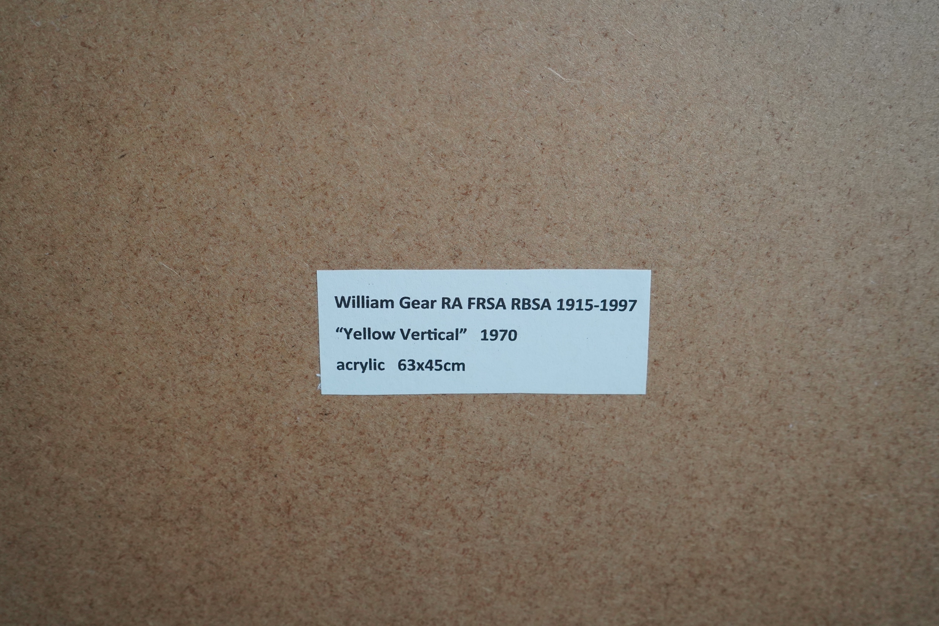 William Gear RA RBSA, (1915-1997), 'Yellow Vertical, 1970'